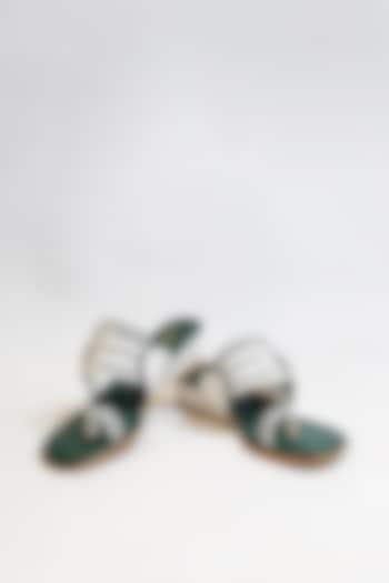 Green & White Vegan Faux Leather Block Heels by The Alter at Pernia's Pop Up Shop