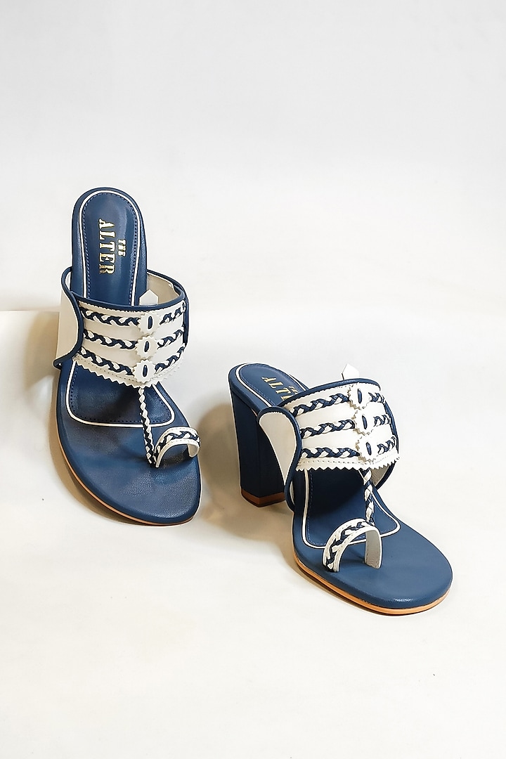 Blue & White Vegan Faux Leather Block Heels by The Alter at Pernia's Pop Up Shop