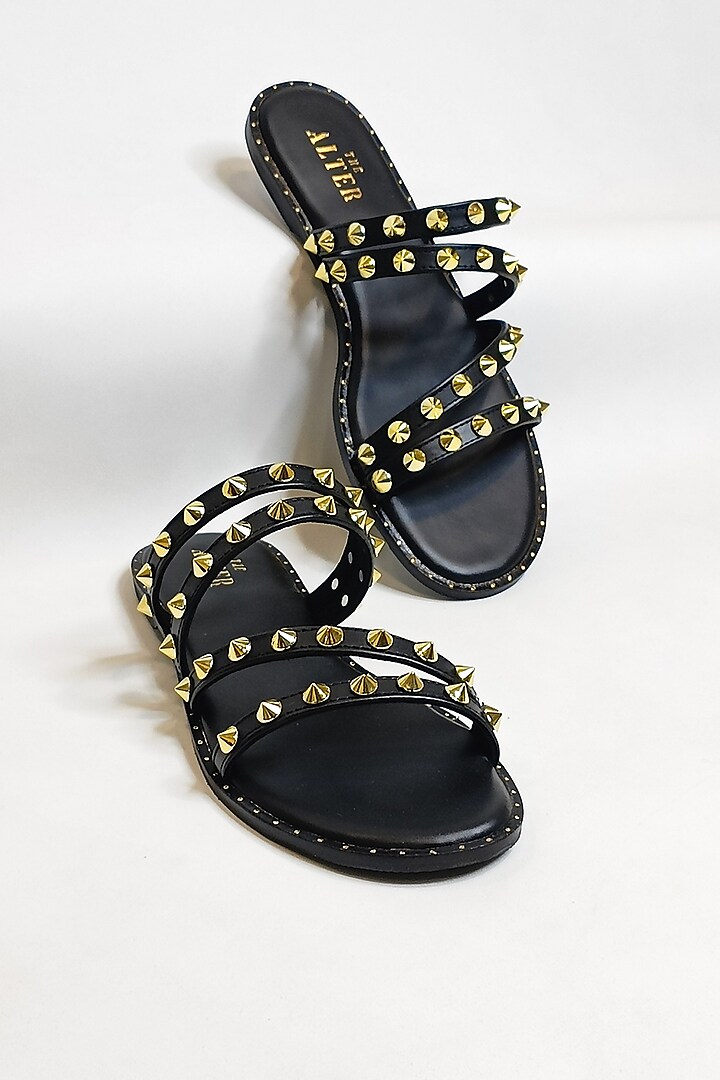 Black Vegan Faux Leather Strappy Flats by The Alter at Pernia's Pop Up Shop