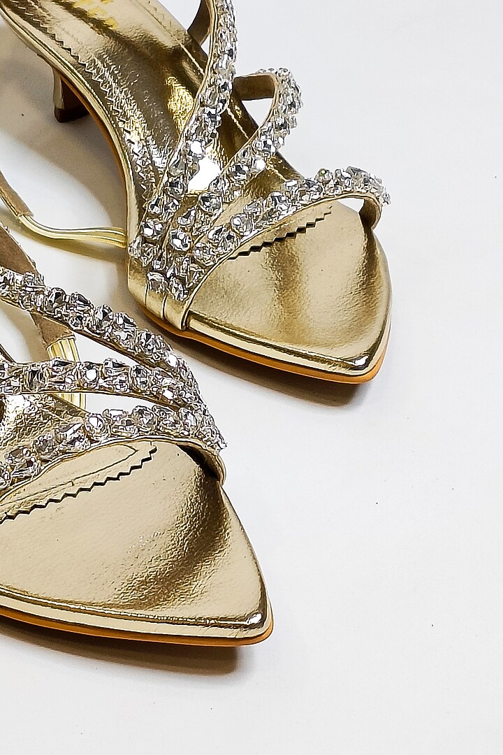 Gold Faux Leather Rhinestone Embellished Kitten Heels by The Alter at Pernia's Pop Up Shop