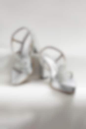 Silver Faux Leather Rhinestone Embellished Platform Block Heels by The Alter