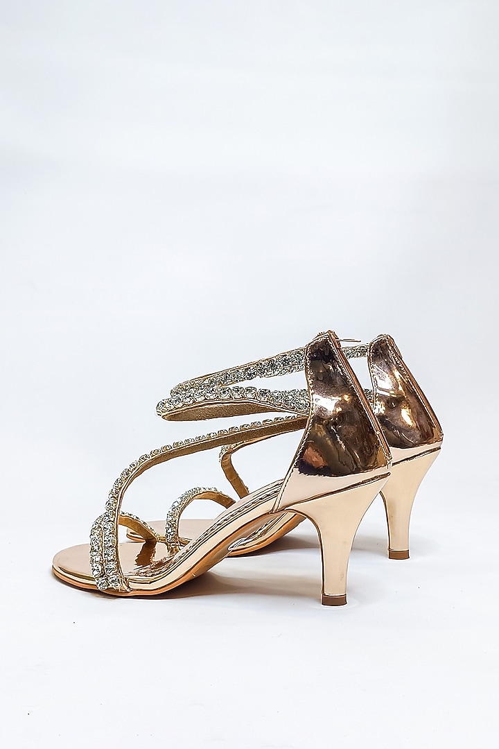 Metallic Rose Gold Faux Leather Rhinestone Embellished Stiletto Heels by The Alter at Pernia's Pop Up Shop