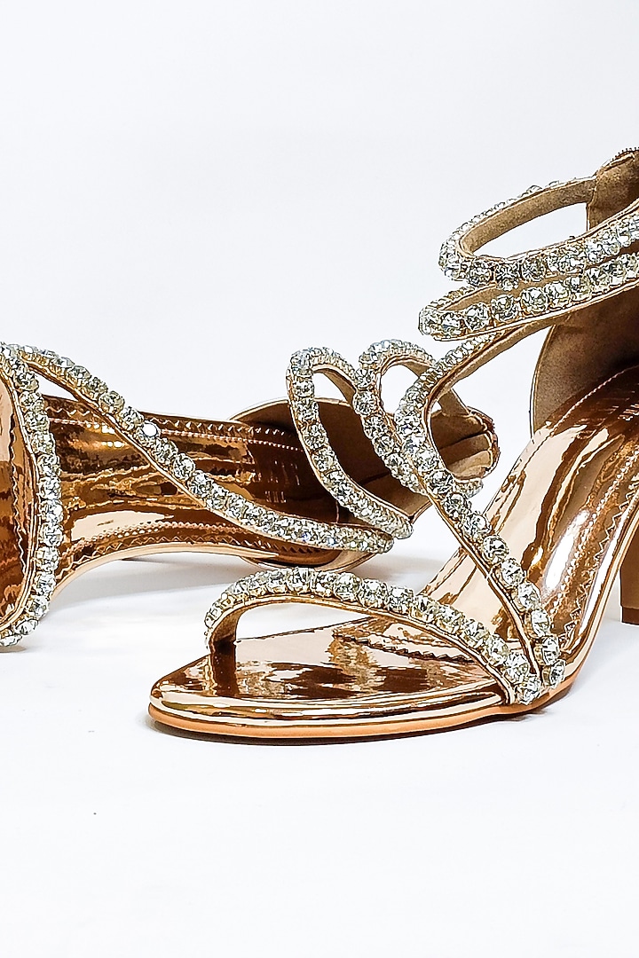 Metallic Rose Gold Faux Leather Rhinestone Embellished Stiletto Heels by The Alter at Pernia's Pop Up Shop