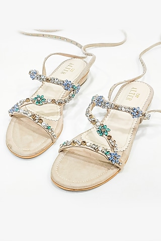Beige Suede Rhinestone Embellished Flats by The Alter