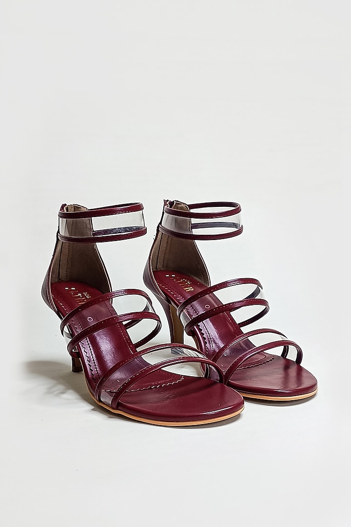 Maroon Faux Leather Transparent Strappy Stiletto Heels by The Alter