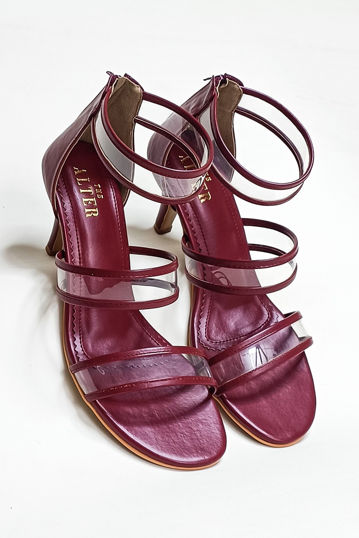 Burgundy sandal online heels