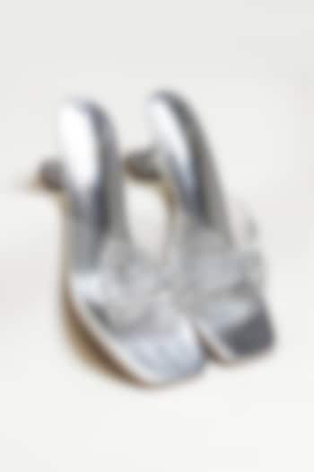 Silver Faux Leather Sequins Bow Pyramid Heels by The Alter