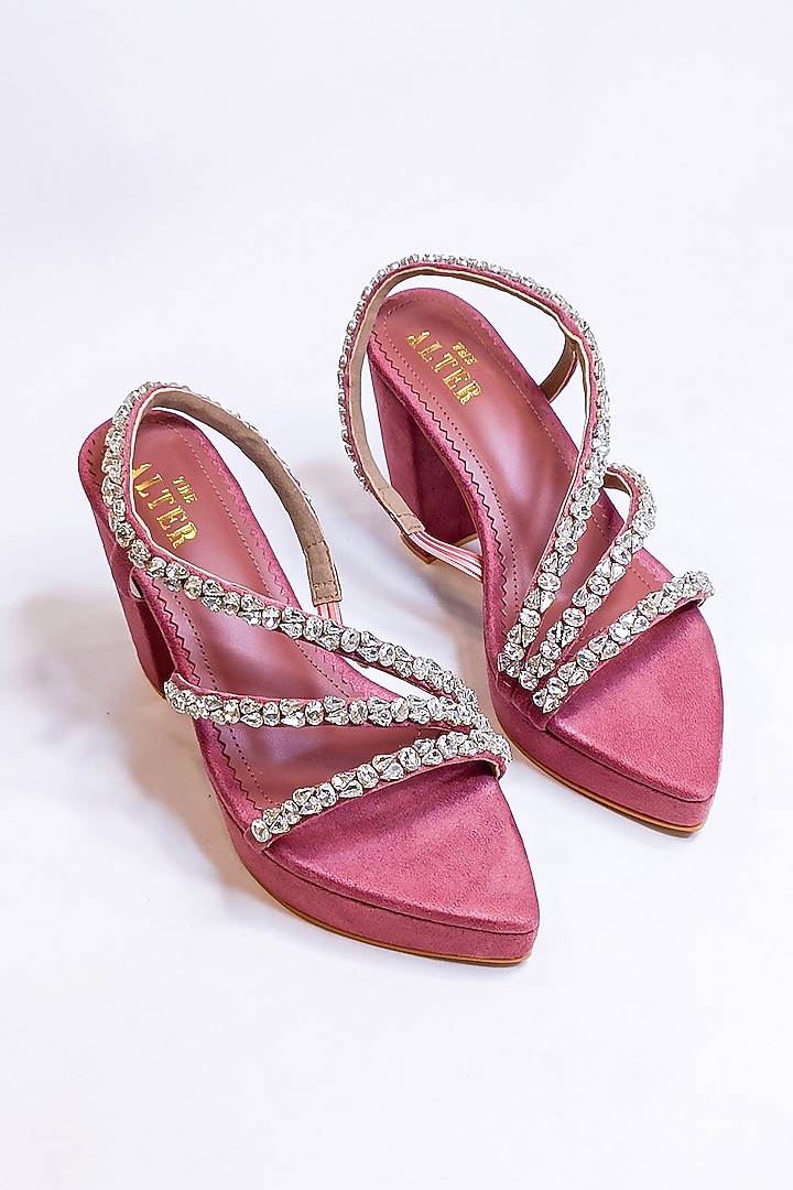 Blush Pink Faux Leather Rhinestone Embellished Platform Block Heels by The Alter at Pernia's Pop Up Shop