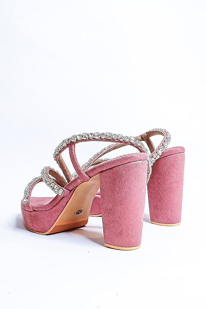 Blush Pink Faux Leather Rhinestone Embellished Platform Block Heels by The Alter at Pernia's Pop Up Shop