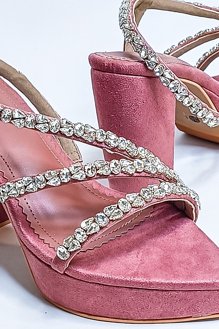 Blush Pink Faux Leather Rhinestone Embellished Platform Block Heels by The Alter at Pernia's Pop Up Shop