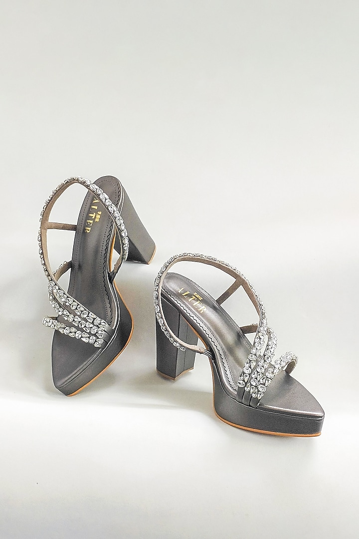 gunmetal grey dress shoes A3103 Gunmetal & Black Trim Pointed Buckle Boot Grey