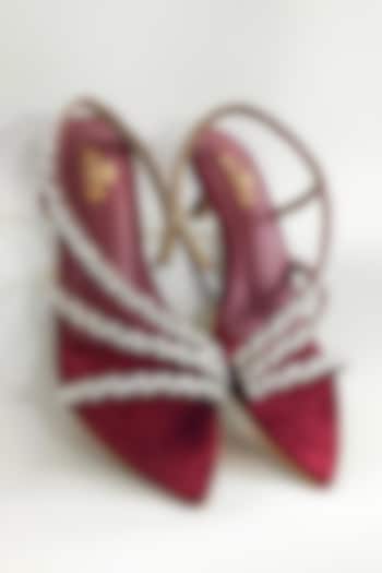 Maroon Faux Leather Rhinestone Embellished Kitten Heels by The Alter