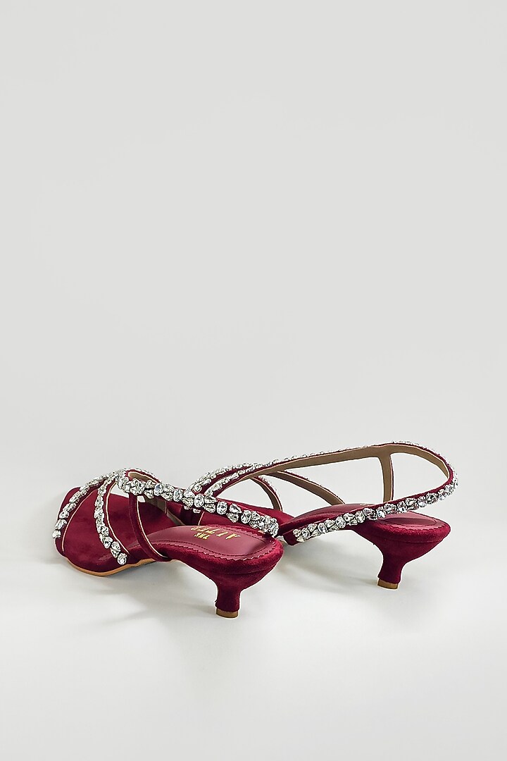 Maroon Faux Leather Rhinestone Embellished Kitten Heels by The Alter at Pernia's Pop Up Shop