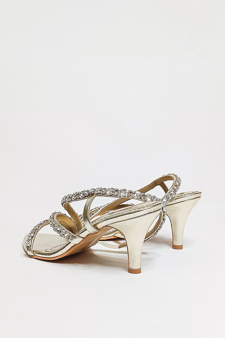 Gold Faux Leather Rhinestone Embellished Kitten Heels by The Alter at Pernia's Pop Up Shop