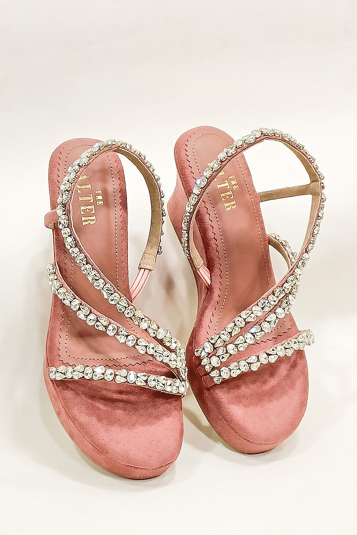 Blush Pink Faux Leather Rhinestone Embellished Wedges by The Alter
