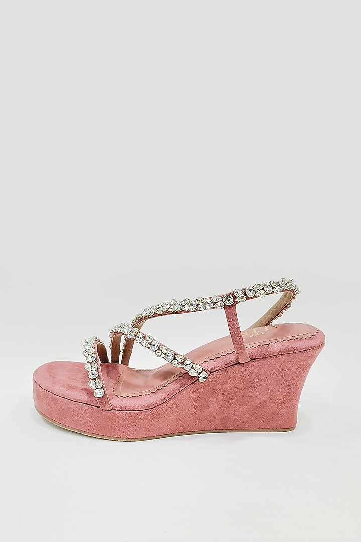Blush Pink Faux Leather Rhinestone Embellished Wedges by The Alter