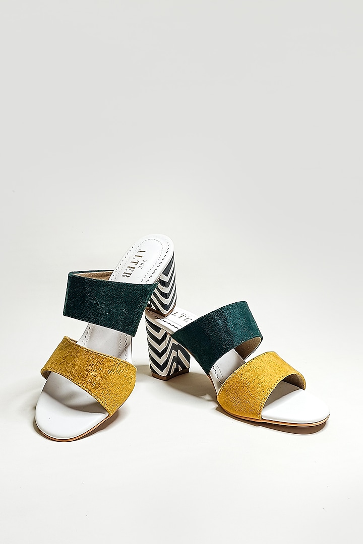 Yellow & Green Faux Leather Strappy Heels by The Alter