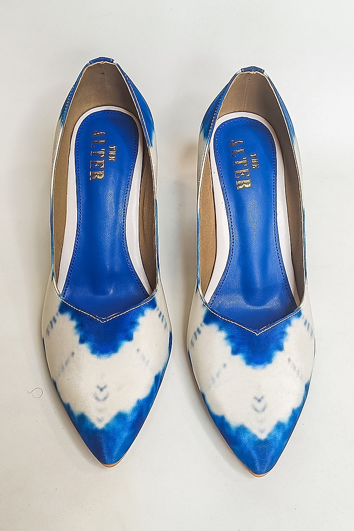 Blue & White Satin Tie-Dye Pumps by The Alter