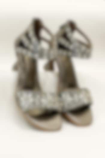 Gunmetal Grey Faux Leather Rhinestone Embellished Heels by The Alter