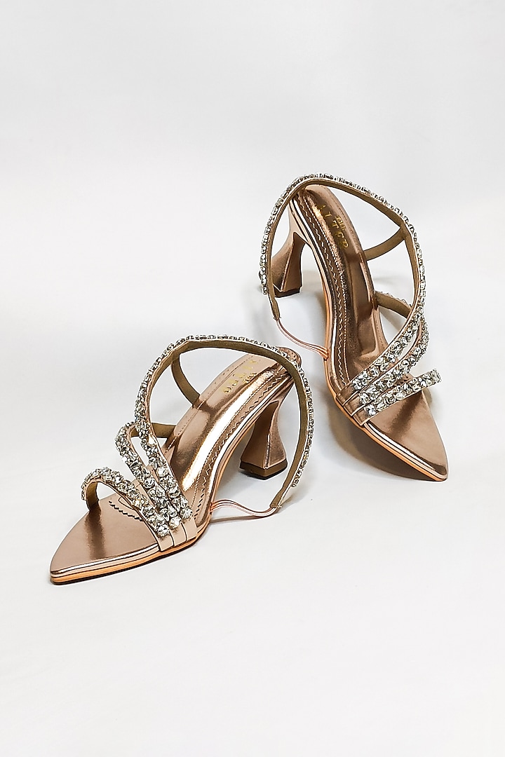 Rose Gold Faux Leather Rhinestone Embellished Heels by The Alter