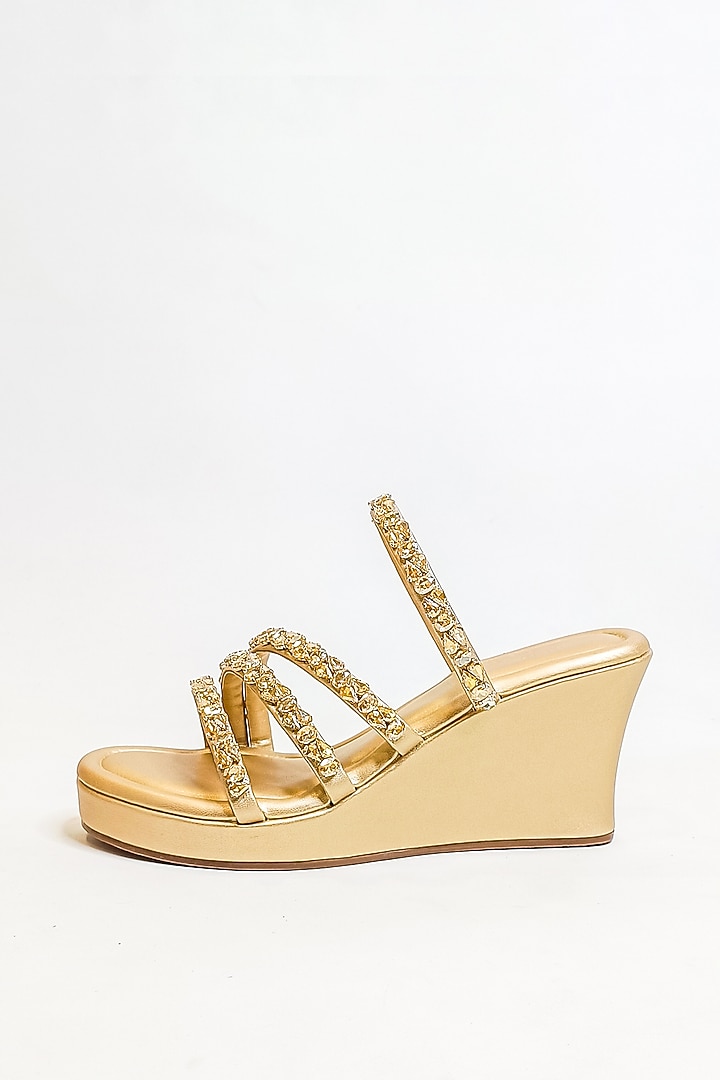 Gold Faux Leather Rhinestone Embellished Wedges by The Alter at Pernia's Pop Up Shop