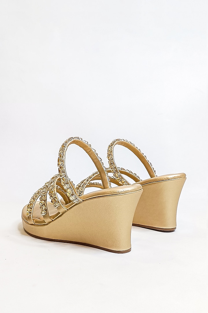 Gold Faux Leather Rhinestone Embellished Wedges by The Alter at Pernia's Pop Up Shop