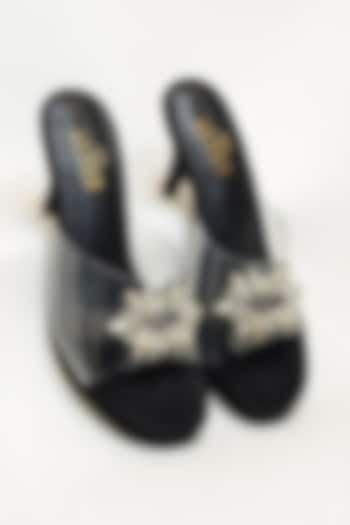 Black Suede Rhinestone Embellished Transparent Heels by The Alter