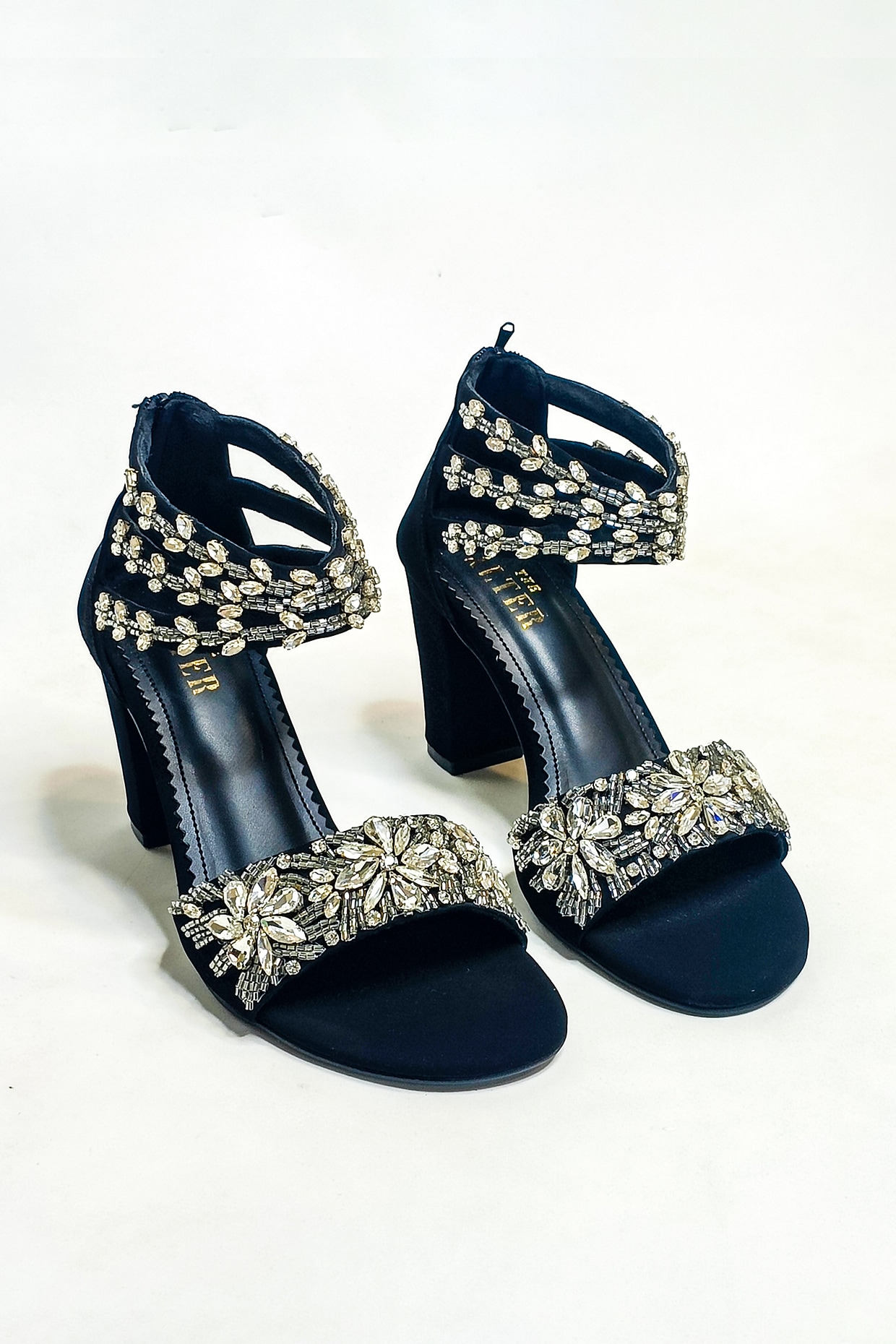 emerald green rhinestone heels -size 42 (runs small... - Depop