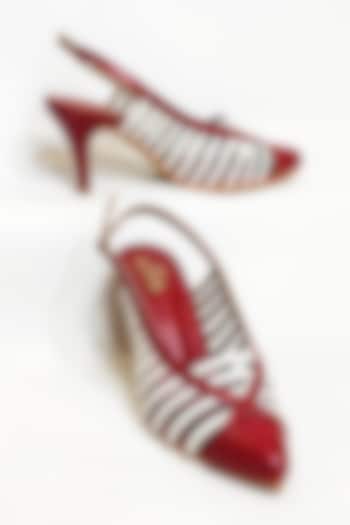 Red & White Faux Leather Strappy Stiletto Heels by The Alter