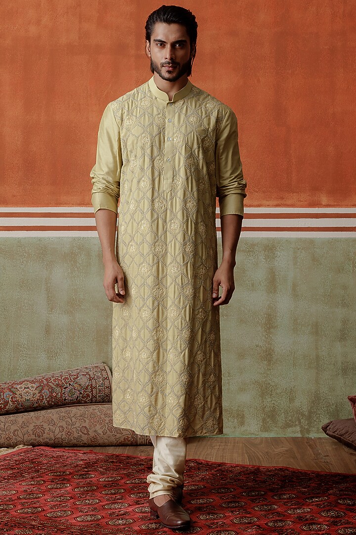 Mehendi Green Self Woven Fabric Groom Indowestern Set by ALLUR at Pernia's Pop Up Shop