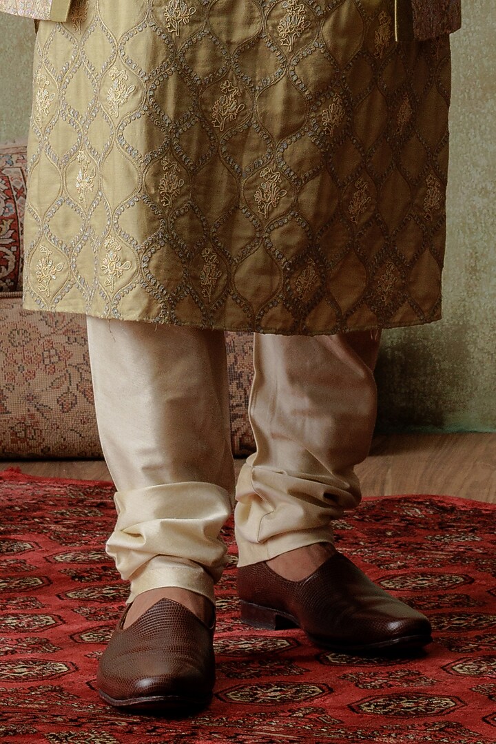 Mehendi Green Self Woven Fabric Groom Indowestern Set by ALLUR at Pernia's Pop Up Shop