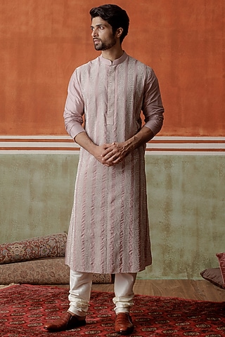 Purple Cotton Silk Cord Embroidered Kurta Set by ALLUR