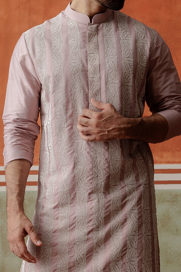 Purple Cotton Silk Cord Embroidered Kurta Set by ALLUR at Pernia's Pop Up Shop
