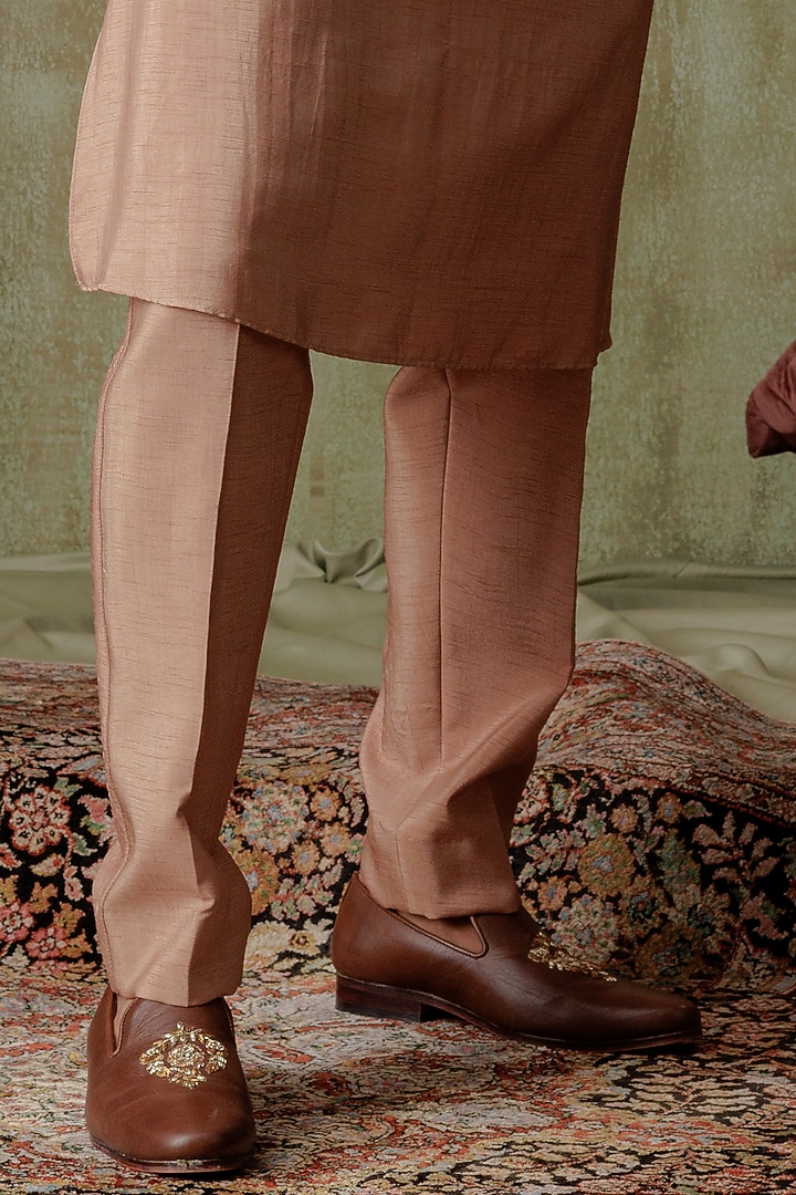 Brown Silk Sequins Embroidered Wedding Indowestern Set by ALLUR at Pernia's Pop Up Shop