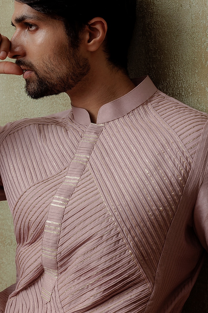 Lilac Cotton Silk Kurta Set by ALLUR at Pernia's Pop Up Shop