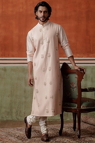 Light Pink Cotton Silk Kurta Set by ALLUR