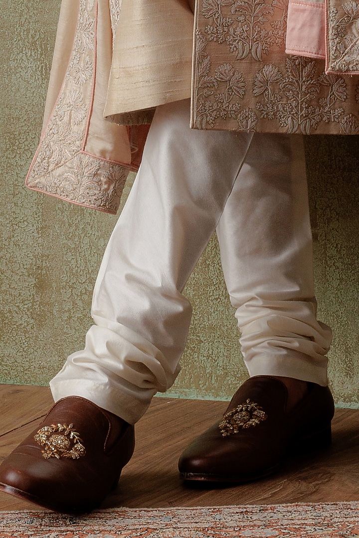 Light Pink Raw Silk Cord Embroidered Groom Sherwani Set by ALLUR at Pernia's Pop Up Shop