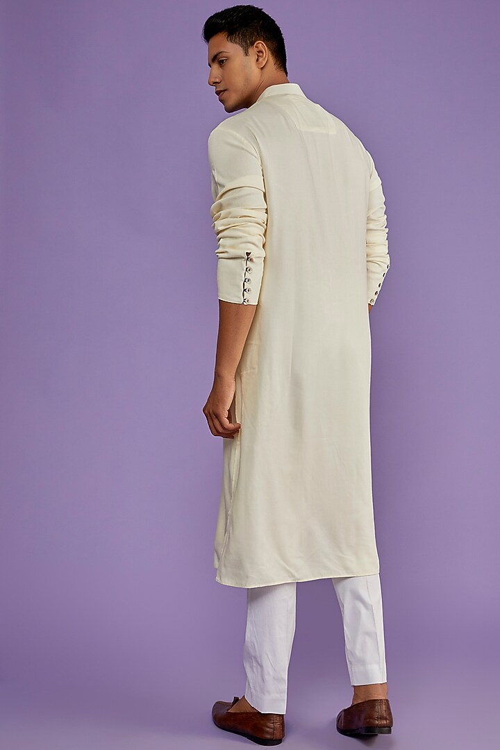 Ivory Cotton Handloom Embroidered Kurta Set by ALLUR at Pernia's Pop Up Shop
