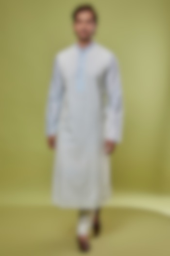 Blue Cotton Silk Cord Embroidered Kurta Set by ALLUR at Pernia's Pop Up Shop