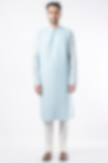 Powder Blue Cotton Silk Kurta Set by ALLUR at Pernia's Pop Up Shop