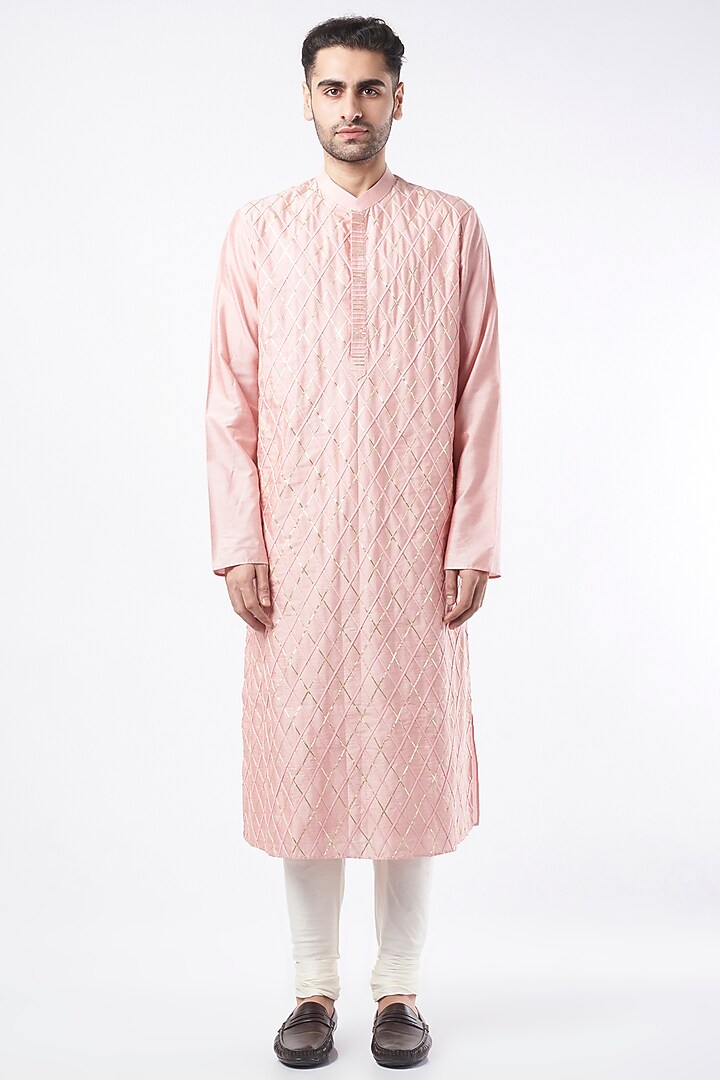 Baby Pink Embroidered Kurta Set by ALLUR at Pernia's Pop Up Shop