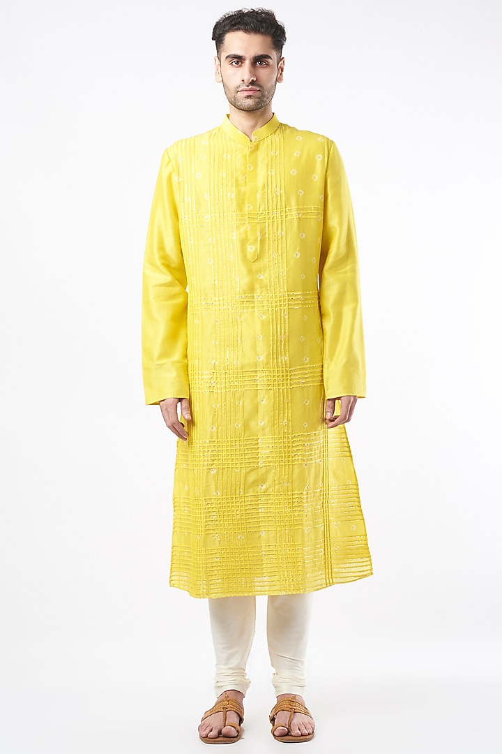Bright Yellow Embroidered Kurta Set by ALLUR at Pernia's Pop Up Shop