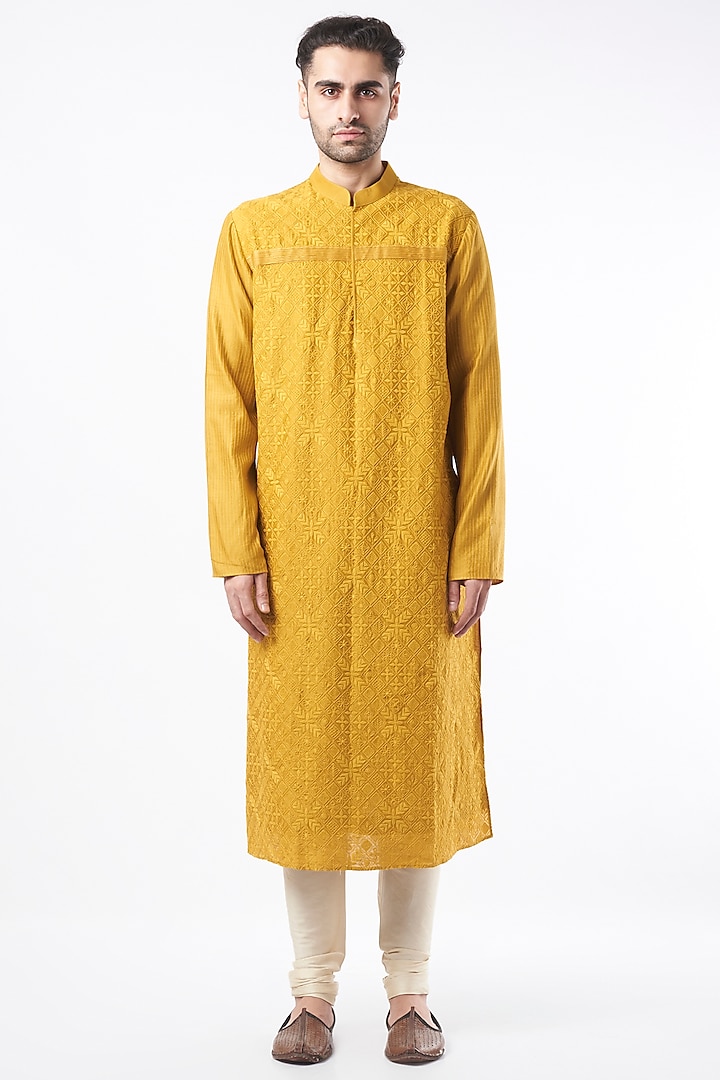 Mustard Thread Embroidered Kurta Set Design by ALLUR at Pernia's Pop Up