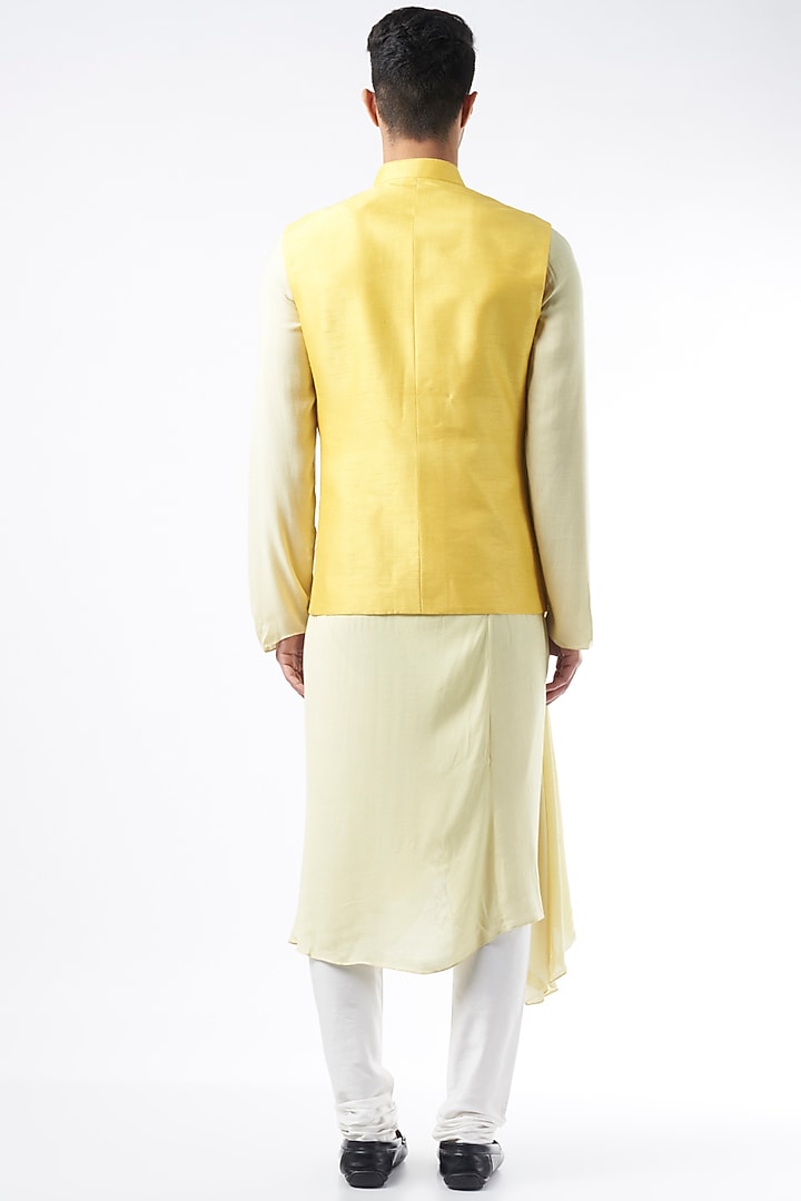 Yellow Cotton Silk Asymmetrical Kurta by ALLUR at Pernia's Pop Up Shop