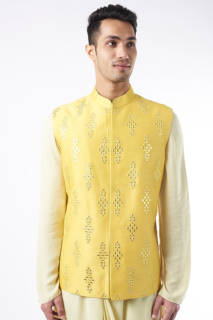 Yellow Cotton Silk Asymmetrical Kurta by ALLUR at Pernia's Pop Up Shop