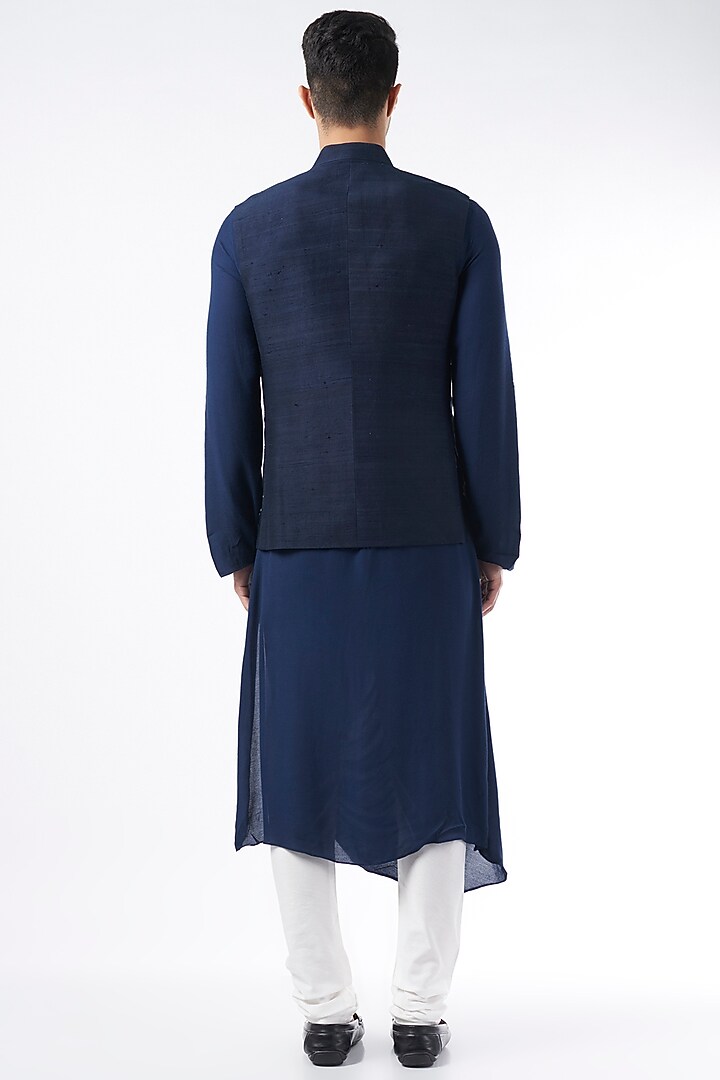 Navy Blue Draped Cowl Kurta Set by ALLUR at Pernia's Pop Up Shop