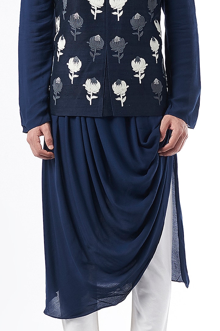 Navy Blue Draped Cowl Kurta Set by ALLUR at Pernia's Pop Up Shop