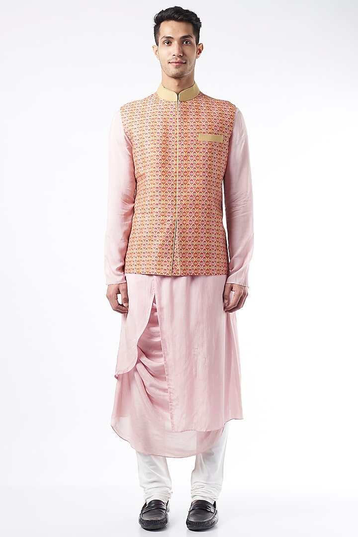 Maroon Embroidered Bundi Jacket With Kurta Set by ALLUR at Pernia's Pop Up Shop