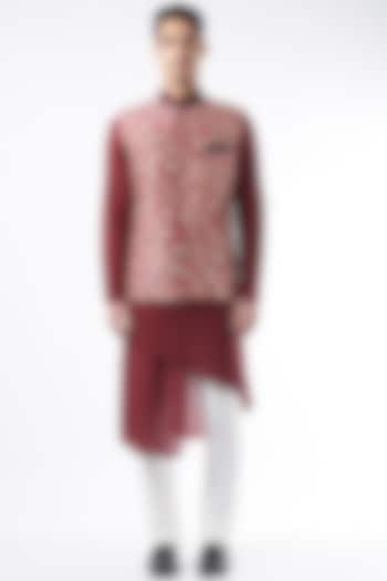Maroon Hand Embroidered Bundi Jacket With Kurta Set by ALLUR at Pernia's Pop Up Shop