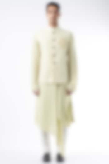 Light Lemon Raw Silk Bundi Jacket by ALLUR at Pernia's Pop Up Shop